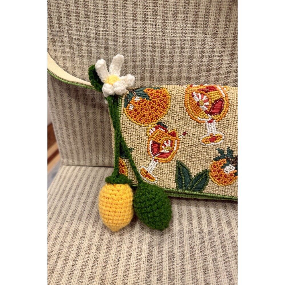 Viral Aperol Spritz Beaded Bag Fruit & Flower Shoulder Bag w/ Lemon Charm, Green - Picture 2 of 3